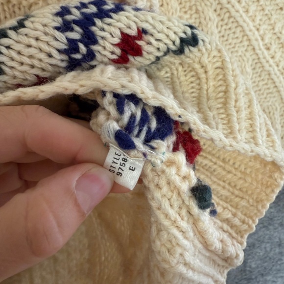 Vintage Womens Fair Isle Knit Sweater Cream Handknit Shetland Wool Size L - Picture 5 of 9